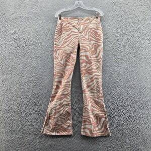 NWT‎ We The Free Womens Level Up Slit Slim Flare Printed Jeans 28S Brown Animal